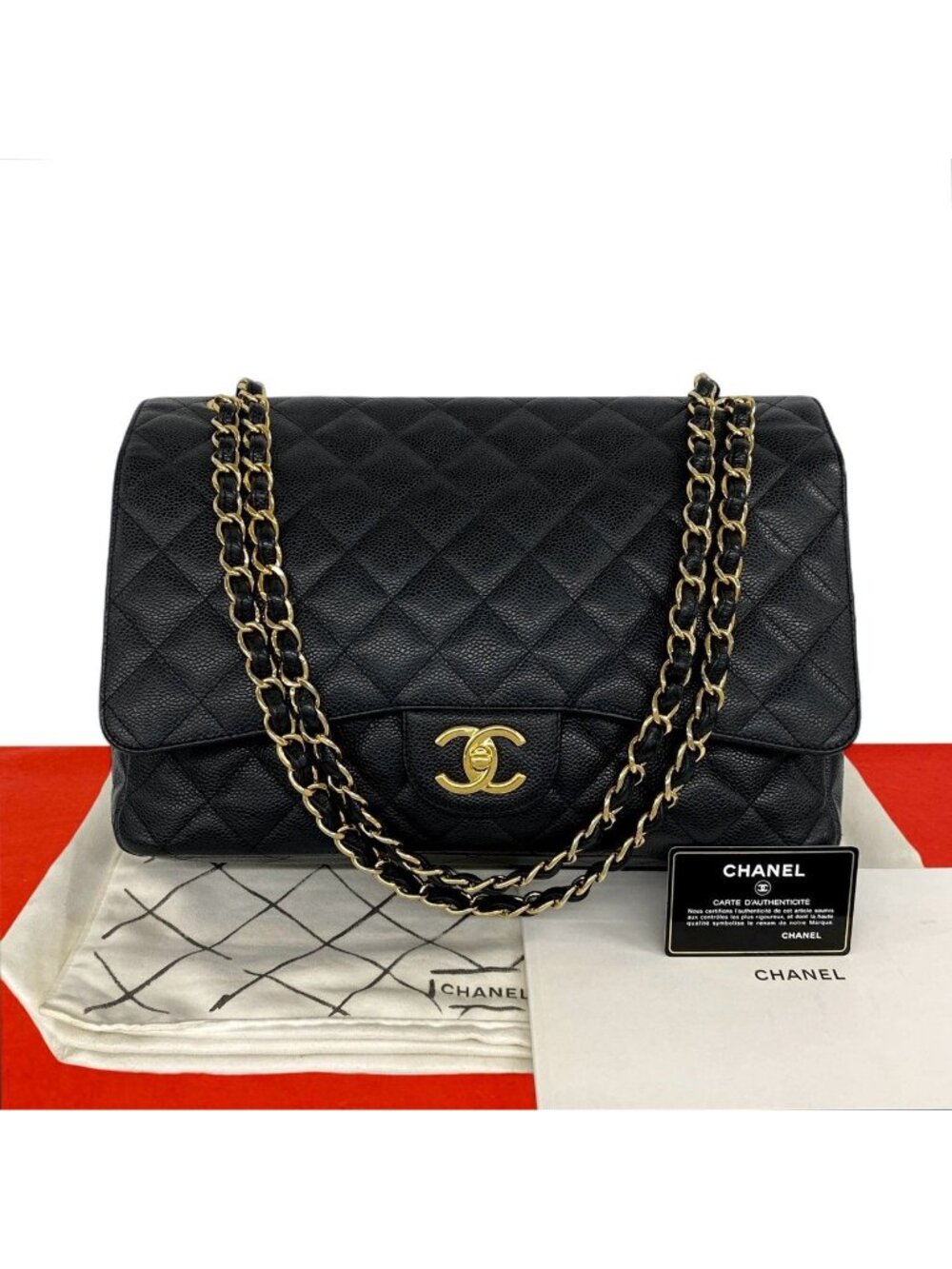Chanel Quilted CC Logo Caviar Leather 2-Way Shoulder Bag Black